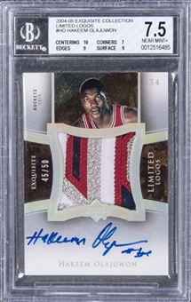 2004-05 UD "Exquisite Collection" Limited Logos #HO Hakeem Olajuwon Signed Game Used Patch Card (#45/50) – BGS NM+ 7.5/BGS 10